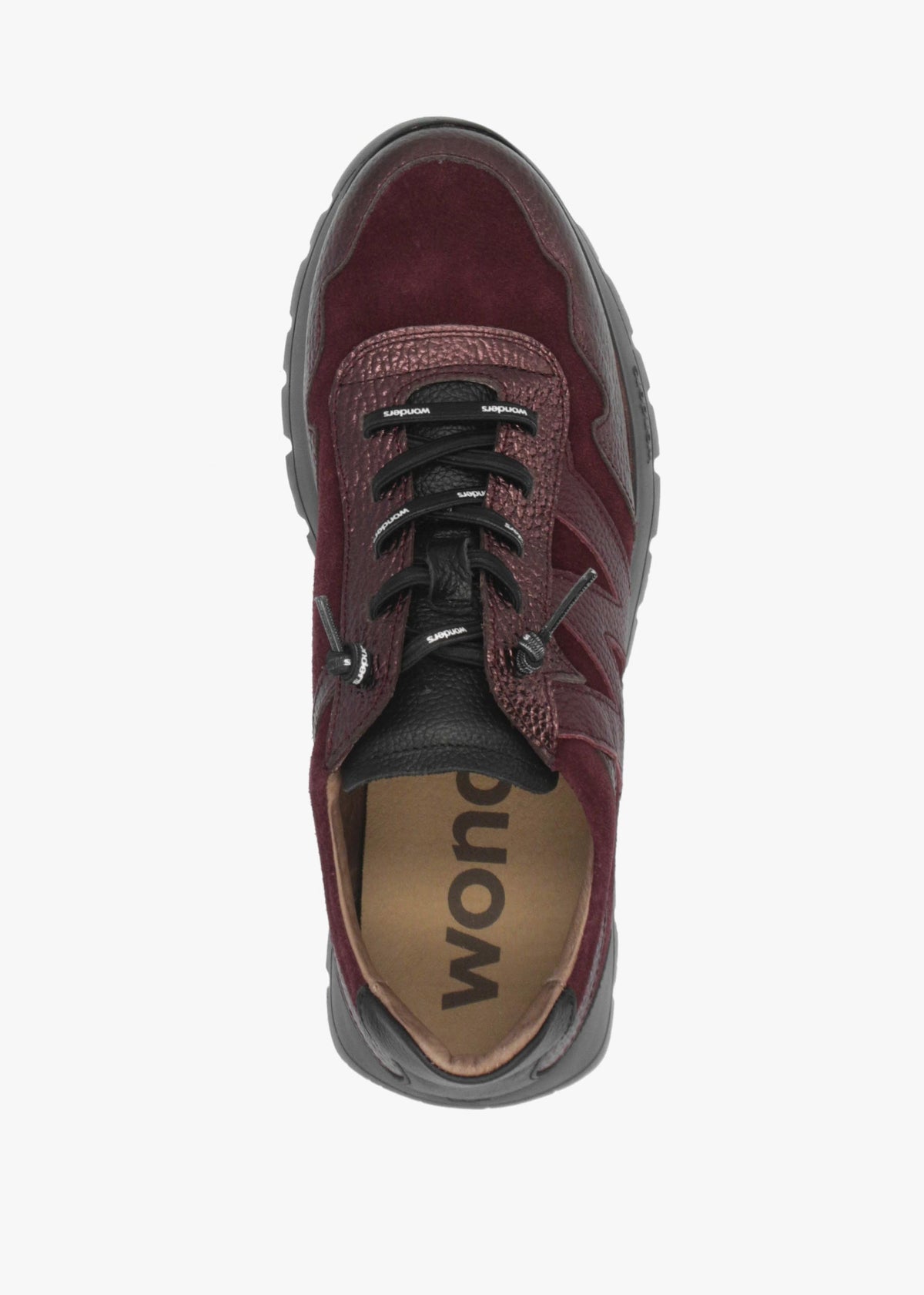 Wonders Odisei 110 Burgundy Metallic Leather & Suede Trainers