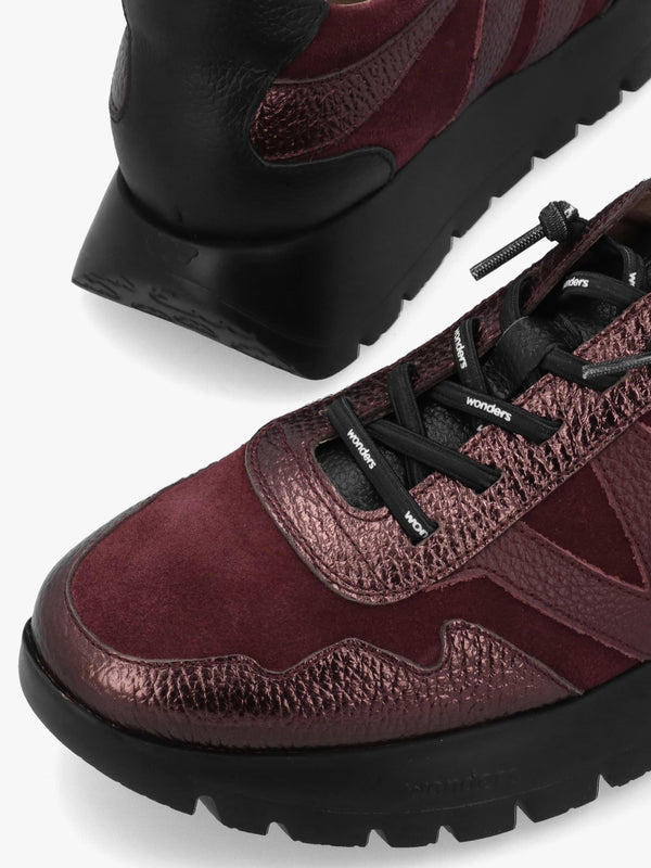 Wonders Odisei 110 Burgundy Metallic Leather & Suede Trainers