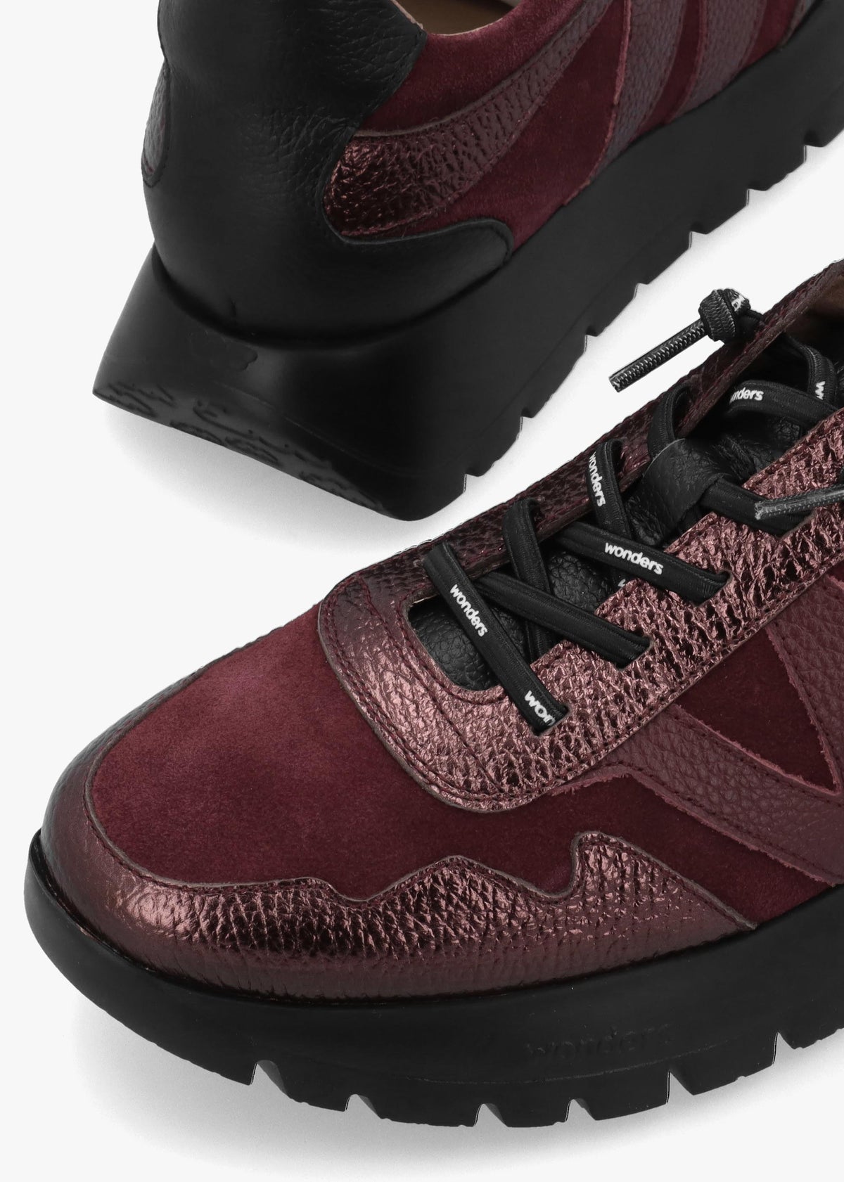 Wonders Odisei 110 Burgundy Metallic Leather & Suede Trainers