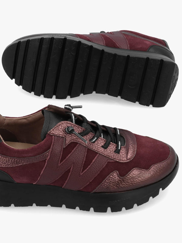 Wonders Odisei 110 Burgundy Metallic Leather & Suede Trainers