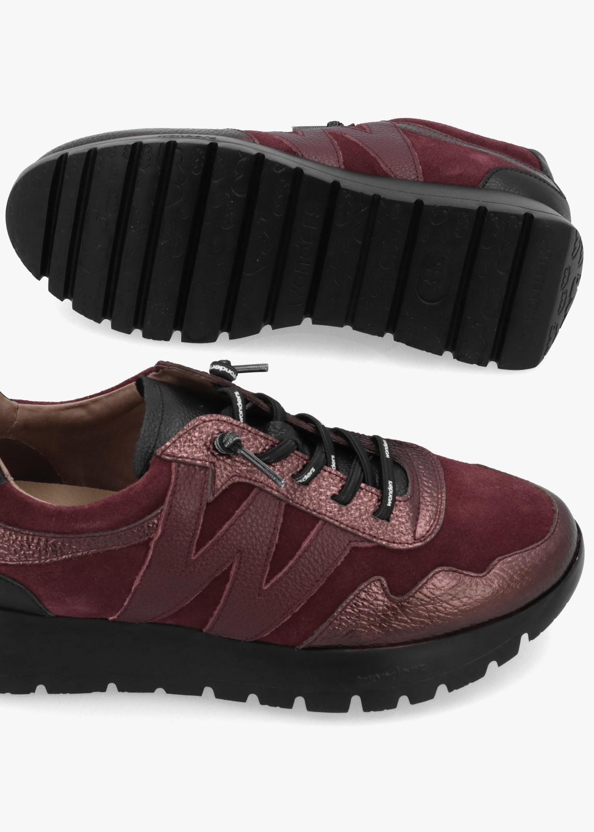 Wonders Odisei 110 Burgundy Metallic Leather & Suede Trainers