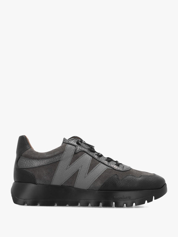 Odisei 110 Black Grey Metallic Leather & Suede Trainers