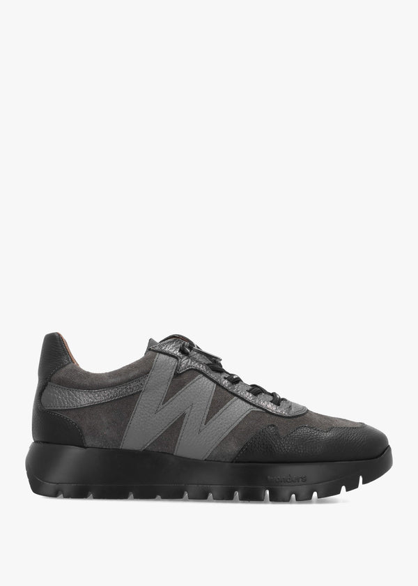 Odisei 110 Black Grey Metallic Leather & Suede Trainers