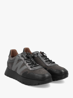 Odisei 110 Black Grey Metallic Leather & Suede Trainers