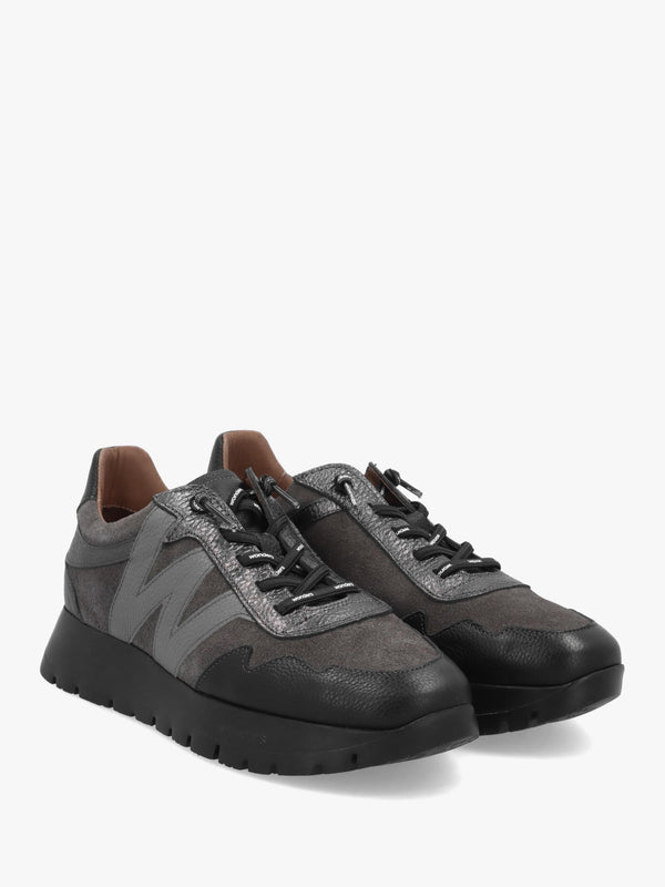 Odisei 110 Black Grey Metallic Leather & Suede Trainers