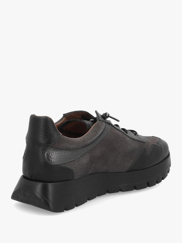 Odisei 110 Black Grey Metallic Leather & Suede Trainers