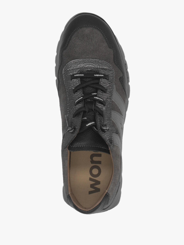 Odisei 110 Black Grey Metallic Leather & Suede Trainers