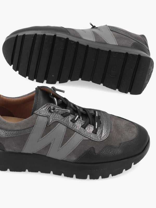 Odisei 110 Black Grey Metallic Leather & Suede Trainers