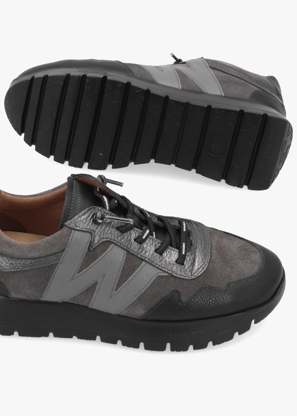 Odisei 110 Black Grey Metallic Leather & Suede Trainers