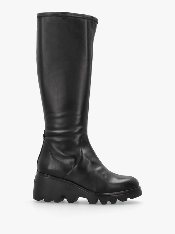 G-7031 Black Leather Wedge Knee Boots