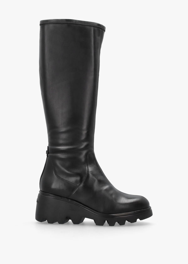 G-7031 Black Leather Wedge Knee Boots