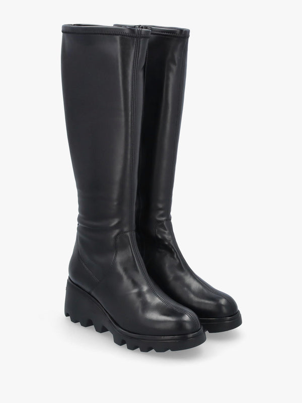 G-7031 Black Leather Wedge Knee Boots