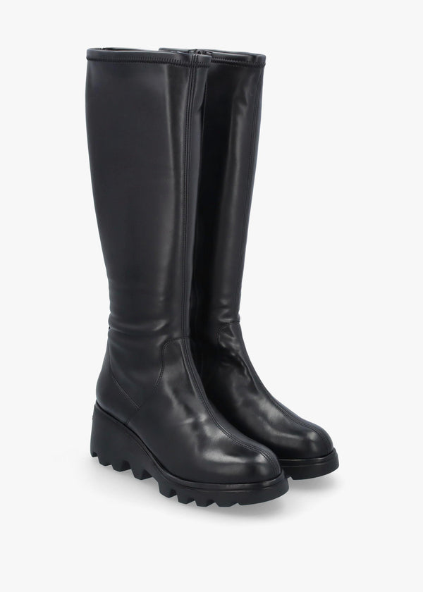 G-7031 Black Leather Wedge Knee Boots