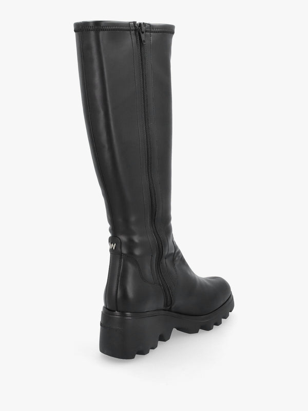 G-7031 Black Leather Wedge Knee Boots