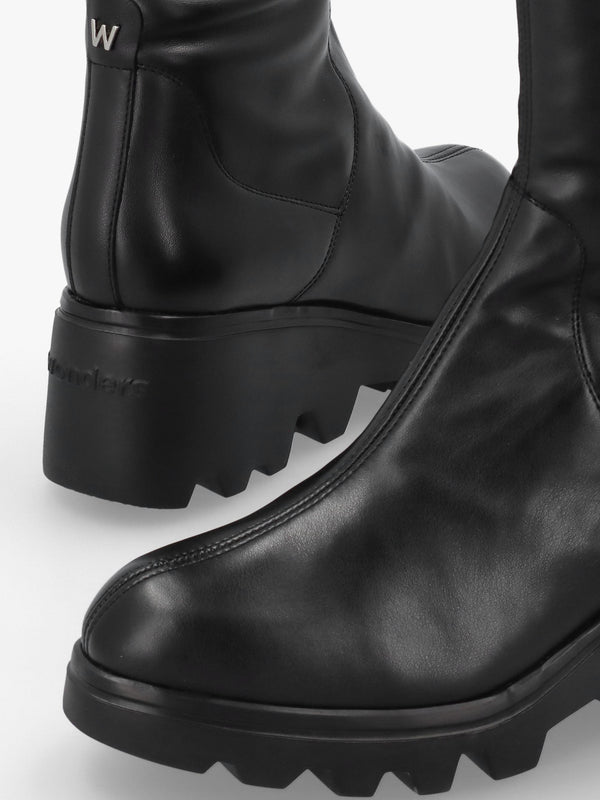 G-7031 Black Leather Wedge Knee Boots