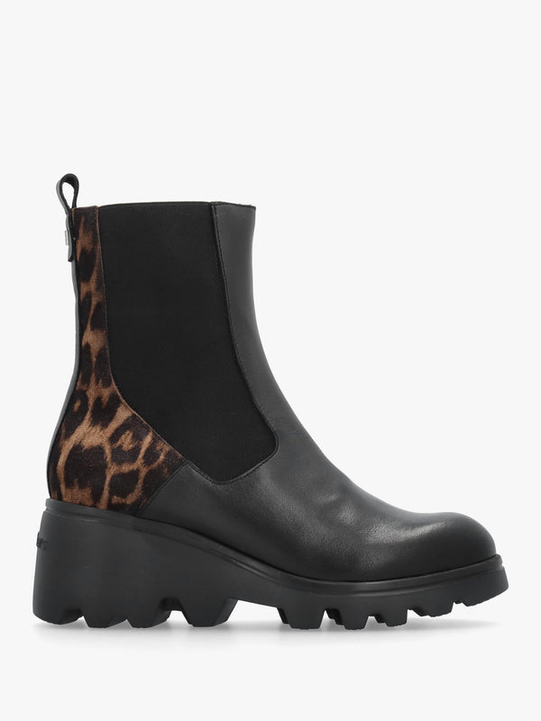 G-7032 Black Leather Wedge Ankle Boots