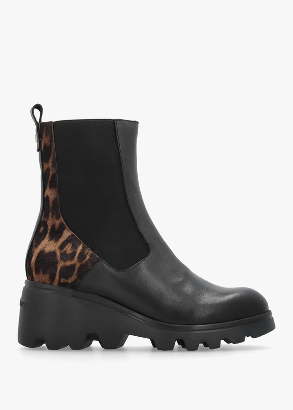G-7032 Black Leather Wedge Ankle Boots