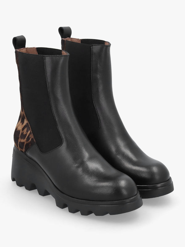 G-7032 Black Leather Wedge Ankle Boots