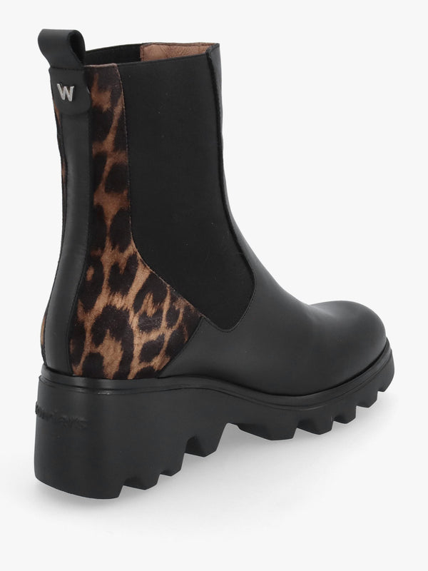 G-7032 Black Leather Wedge Ankle Boots