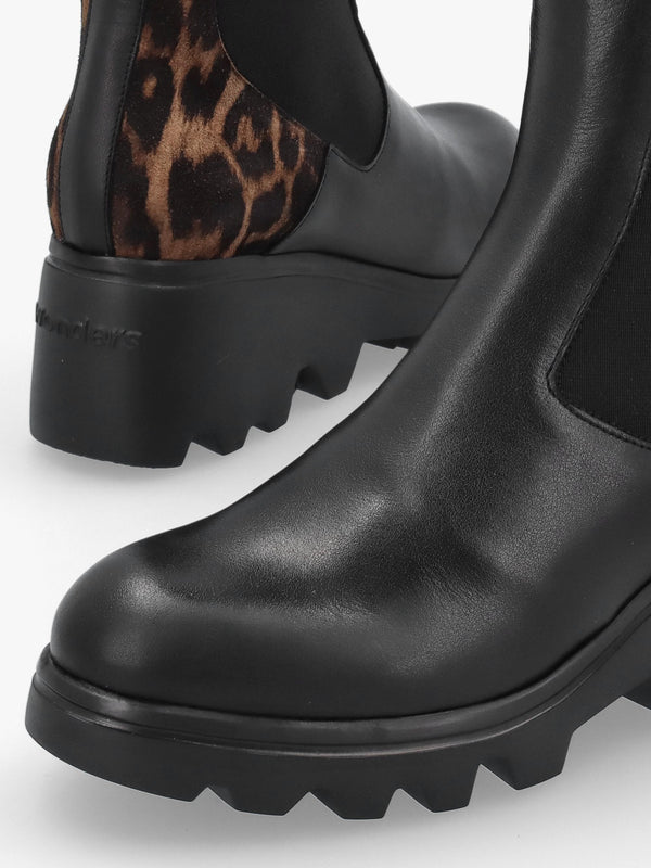 G-7032 Black Leather Wedge Ankle Boots