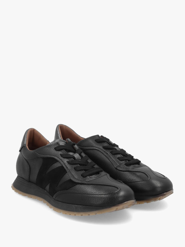 A-4811 Black Leather Sporty Trainers