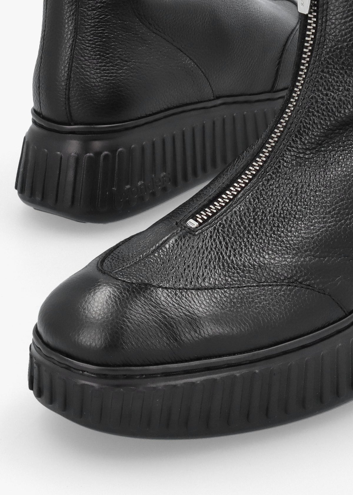 A-5202 Black Leather Front Zip Ankle Boots