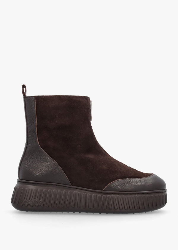 A-5202 Brown Suede Front Zip Ankle Boots