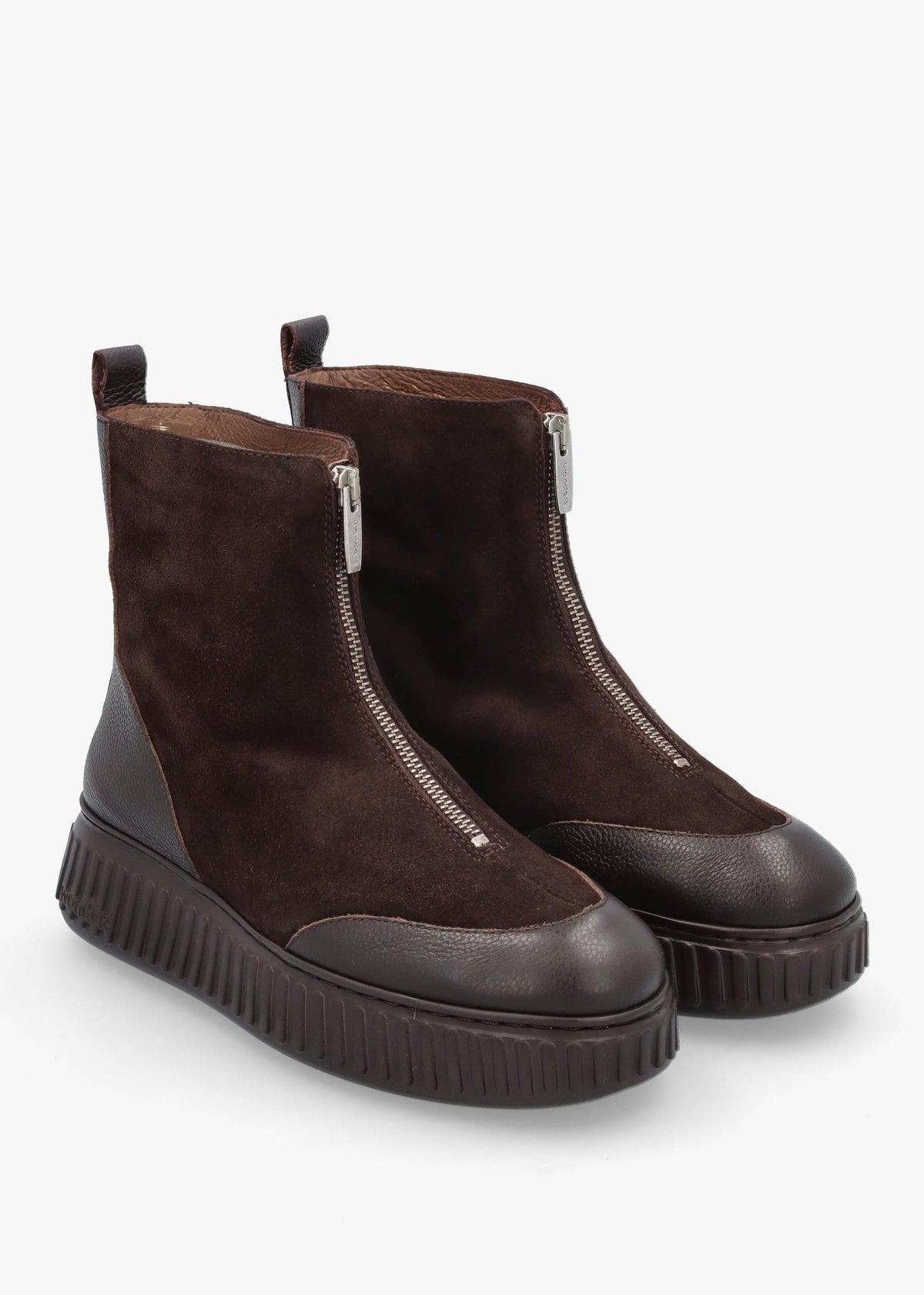 A-5202 Brown Suede Front Zip Ankle Boots