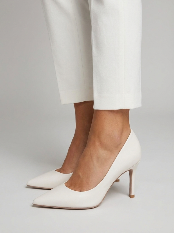 Enjoy Cream Leather High Heel Court Shoes
