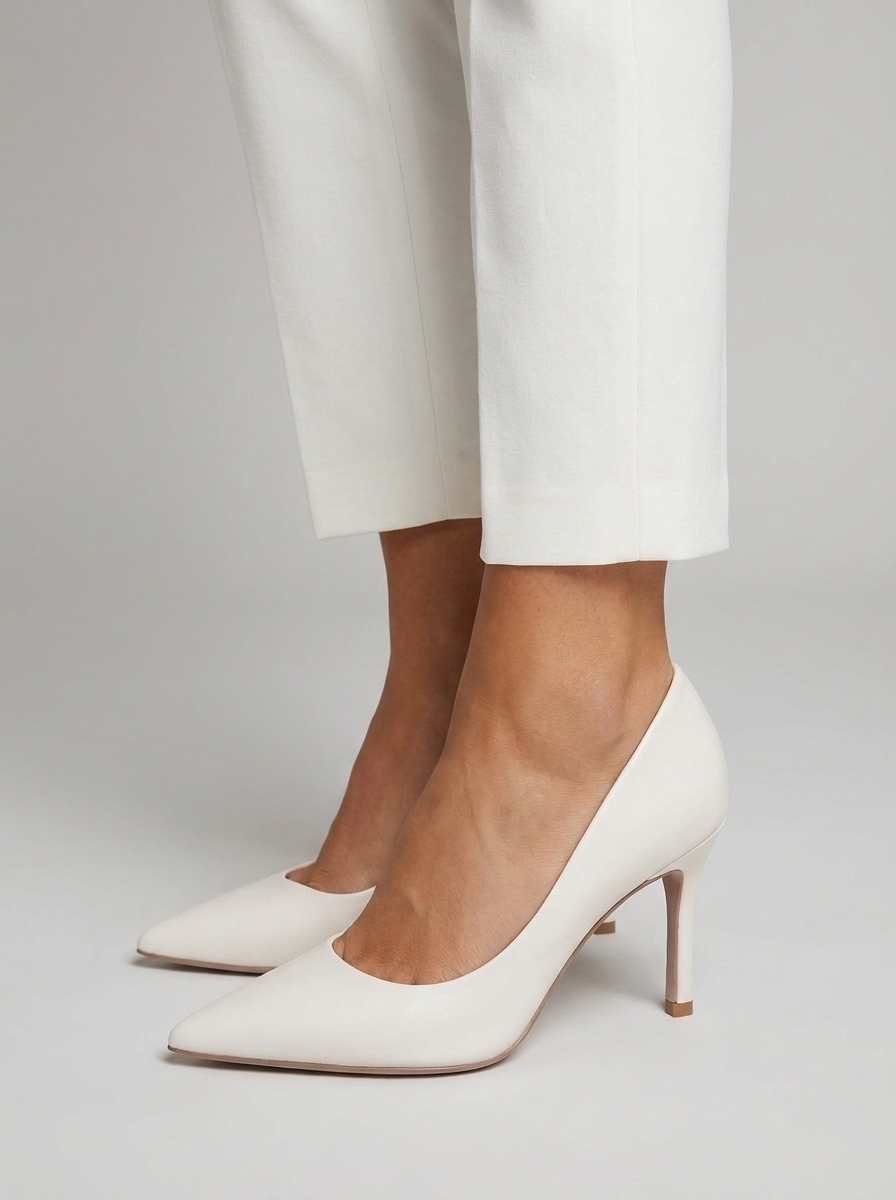 Enjoy Cream Leather High Heel Court Shoes