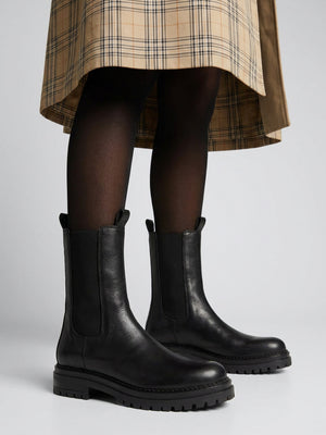 Izzie Black Leather Elongated Chelsea Boots