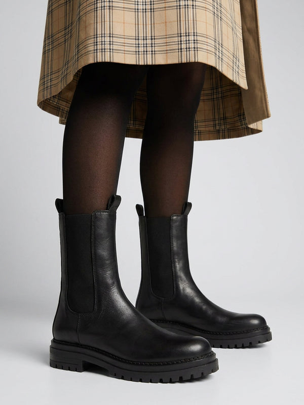 Izzie Black Leather Elongated Chelsea Boots