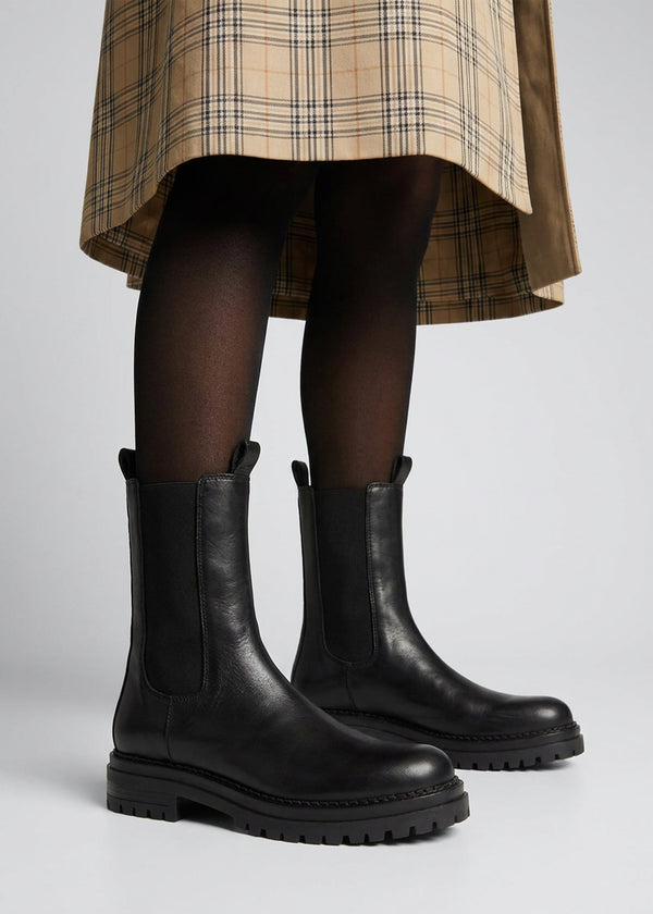 Izzie Black Leather Elongated Chelsea Boots